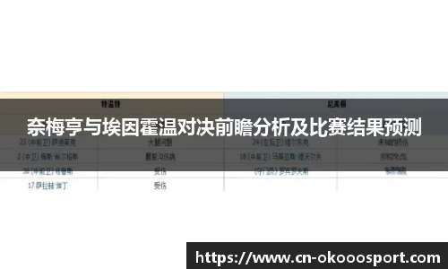 奈梅亨与埃因霍温对决前瞻分析及比赛结果预测